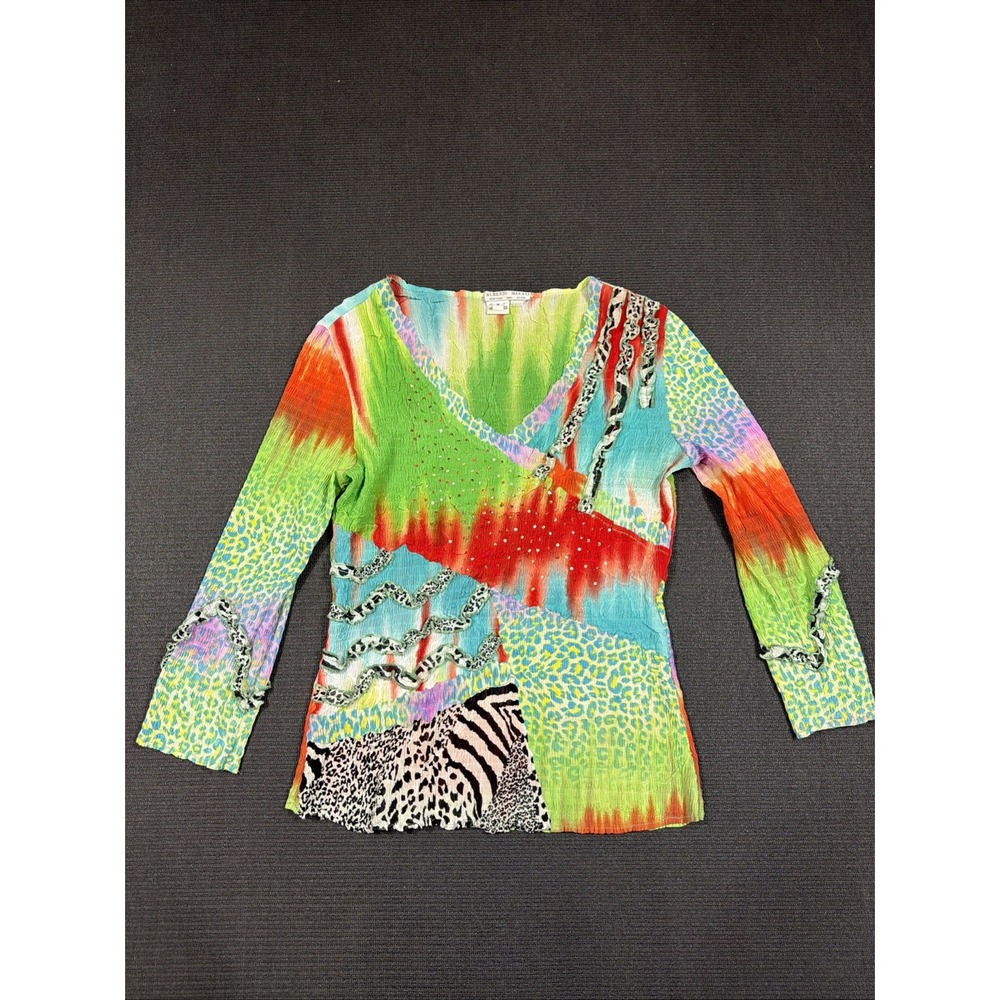 Alberto Makali Vintage Sparkly Top Size Medium Funky Colors Tie Dye Rare